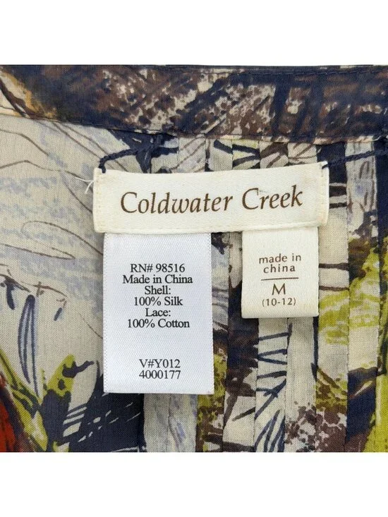 Coldwater Creek Women Size M Silk Floral Kimono One-Button Top Crochet Lace Hem - Picture 4 of 7